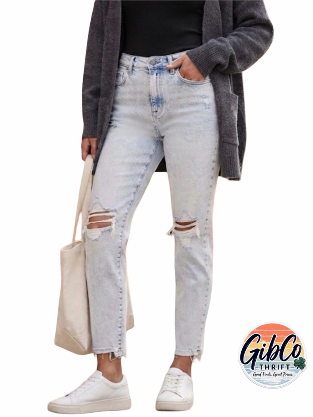 Women’s - Size 30 - High Rise Frayed Distressed Cropped Ankle Jeans